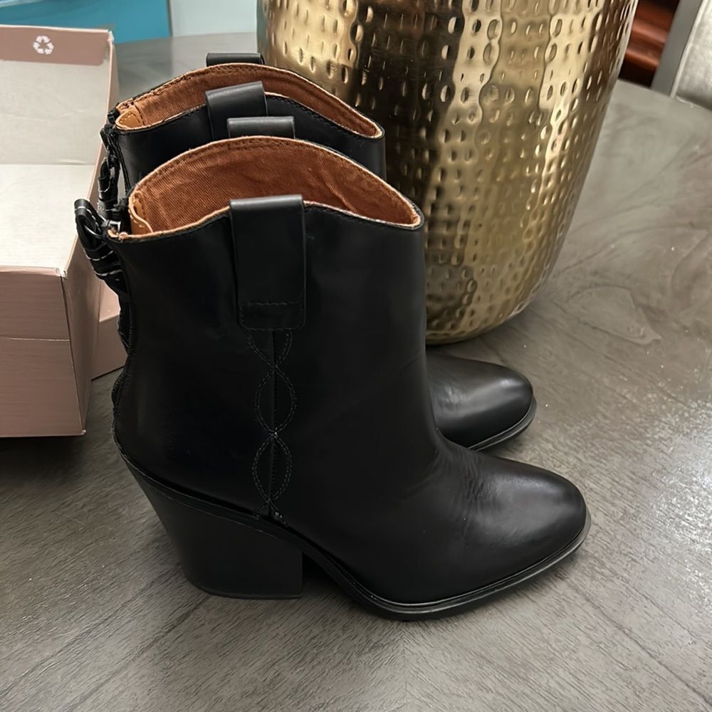 Franco Sarto Germaine Western Heeled Black Leather Boot Bootie - Picture 4 of 10